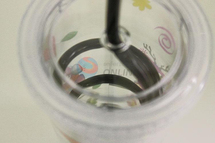 Cute Cartoon Pattern Water Cup Tea Cup Plastic Cup with Black Straw