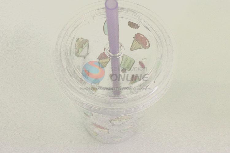 Latest Design Water Bottle Creative Plastic Ice Cream Pattern Cup with Straw Summer Wall Water Cup