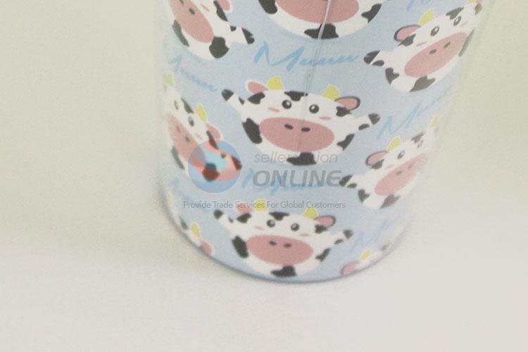 Cartoon Cow Printed Plastic Cup with Blue Straw Creative Personalized Coffee Milk Tea Cup Potable Cup