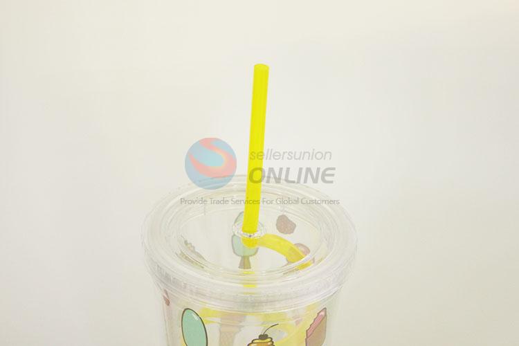 Plastic Cup with Straw High Temperature Cup Water Plastic Transparent Portable Ice Cream Drinking Bottle