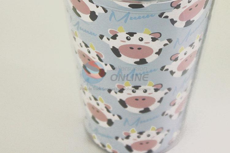 Cartoon Cow Printed Plastic Cup with Black Straw Creative Personalized Coffee Milk Tea Cup Potable Cup