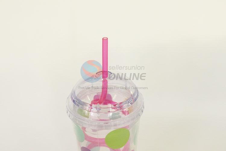 Colorful Bubbles Pattern Plastic Creative Fruit Juice for Summer Water Bottles Ice Plastic Cup with Straw