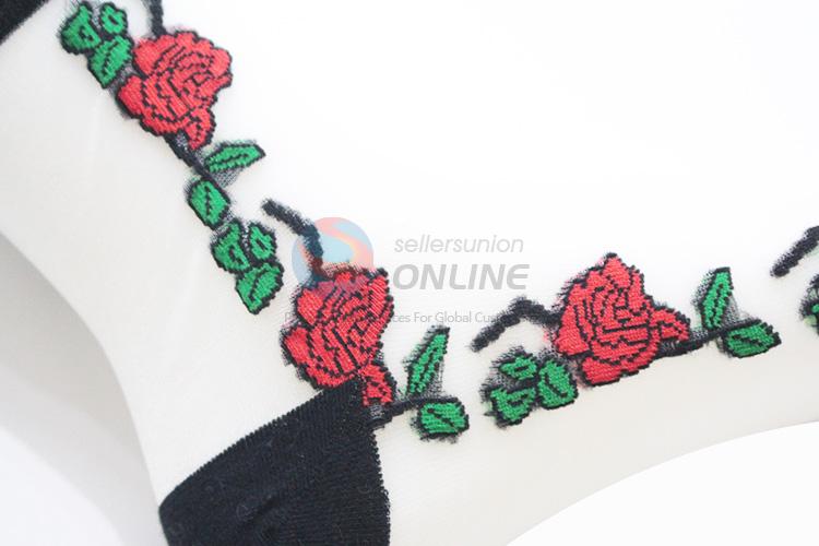 Fashion good quality women rose embroidered socks