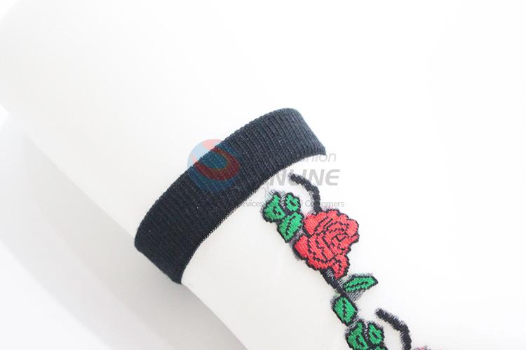 Fashion good quality women rose embroidered socks