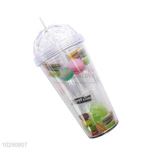 Hot Sale Macarons Pattern Plastic Water Cup With Lollipop Straw