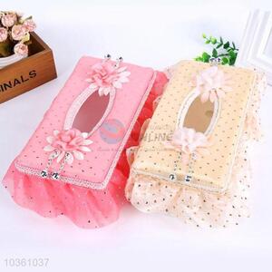 Korean style star decorative lace flower brim tissue box