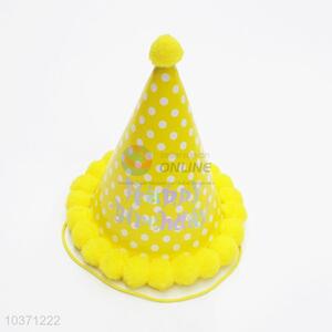 Popular style cheap yellow birthday use hat with white dots