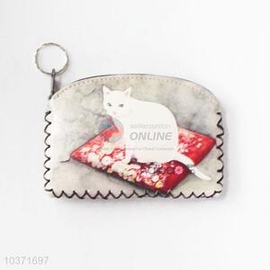 Best cute low price white cat pattern pu coin purse