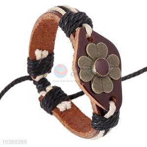 Wholesale Flower Design Leather Bracelet Wristband