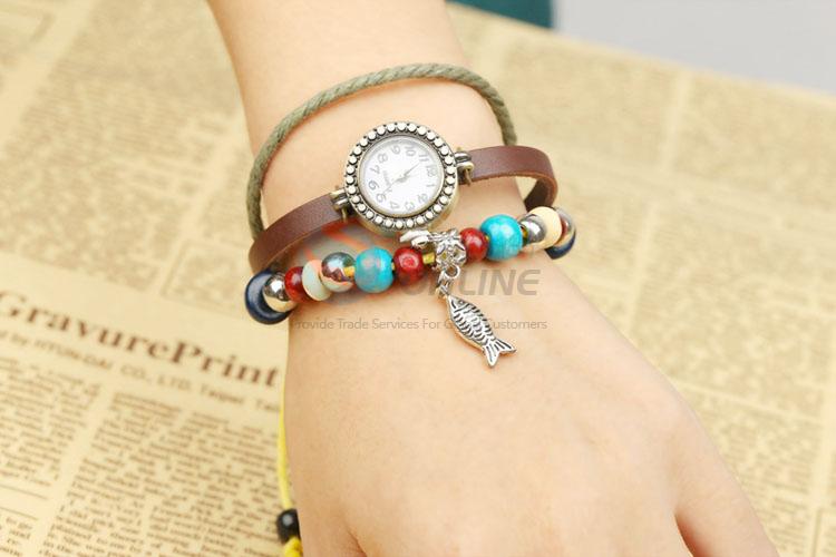 High Quality Cute Fish Charm Leather Bracelet Wrist Watch