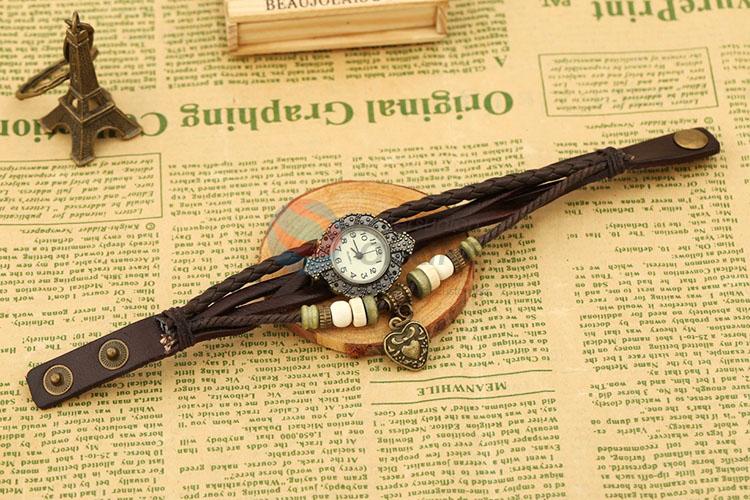 Custom Retro Style Leather Bracelet Ladies Wristwatch