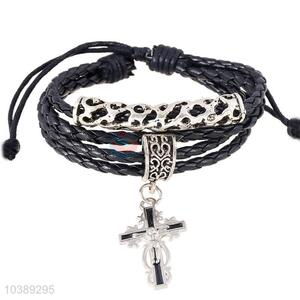 Custom Cross Design Leather Bracelet For Man