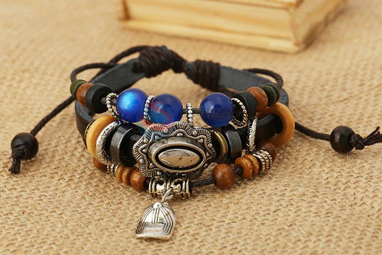 Creative Design Cap Shape Hang Beaded Leather Bracelet