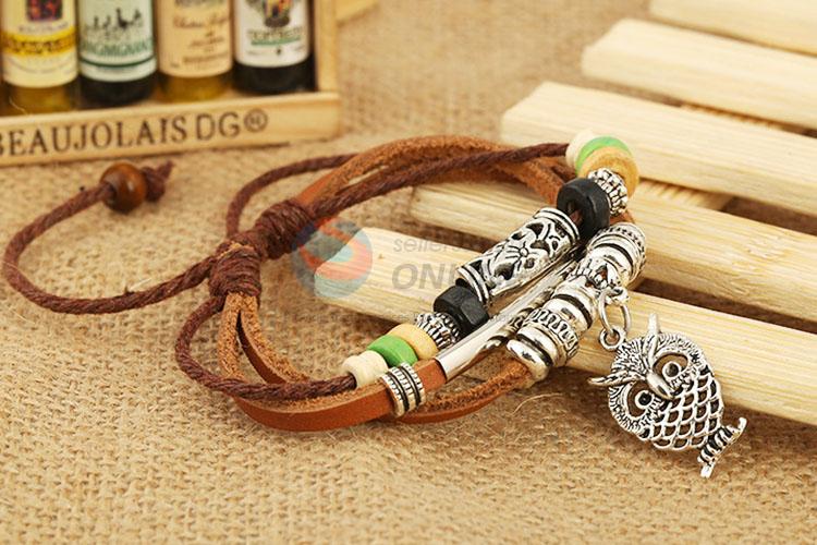 Good Quality Owl Beaded Bracelet Leather Bracelet