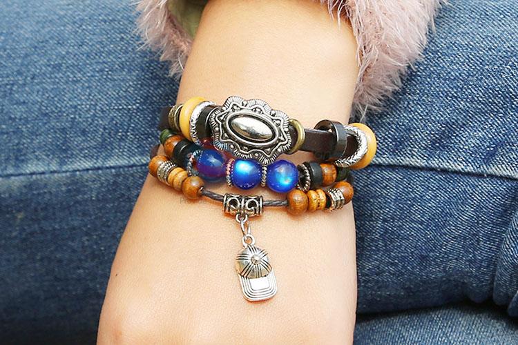 Creative Design Cap Shape Hang Beaded Leather Bracelet