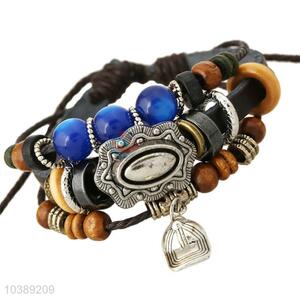 Creative Design Cap Shape Hang Beaded Leather Bracelet