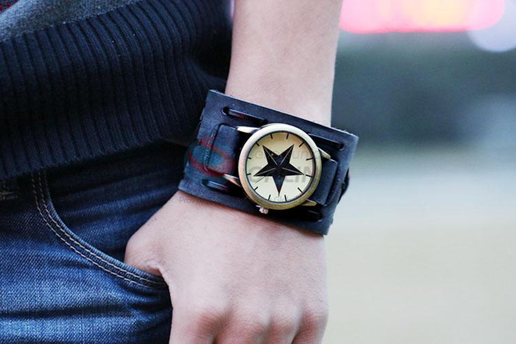 Top Quality Wide Leather Bracelet Wrist Watch