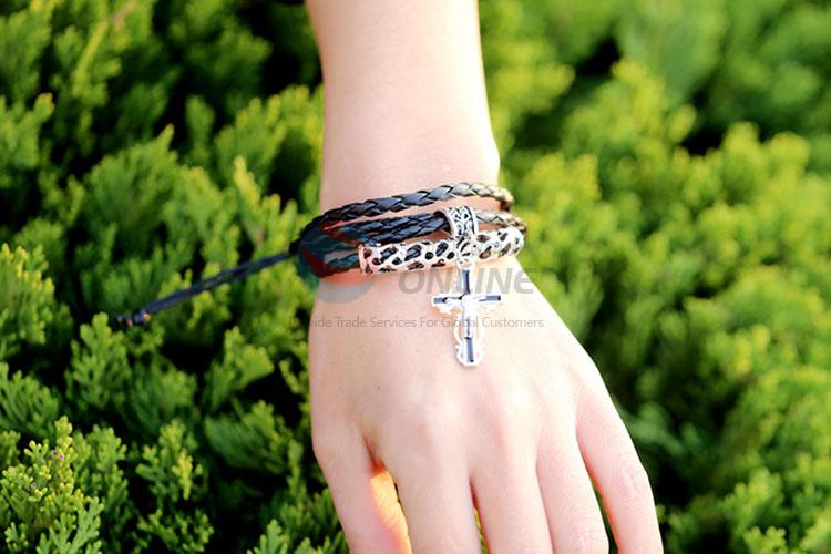 Custom Cross Design Leather Bracelet For Man