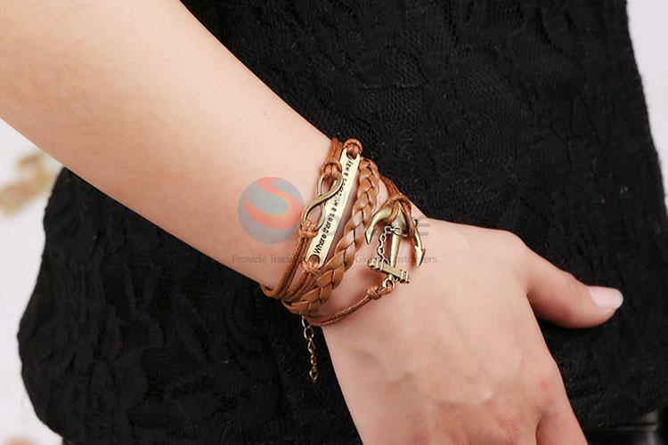 Popular Leather Bracelet Letter Anchor Infinite Straps Bracelet