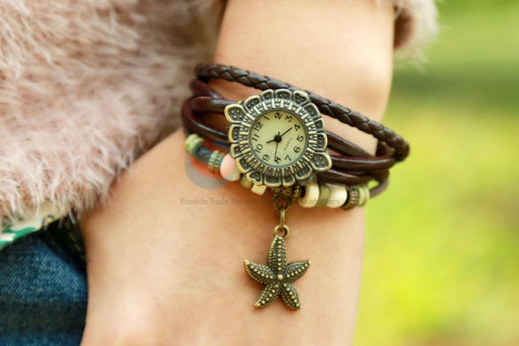 Custom Hand Ornament Leather Bracelet Watch For Women