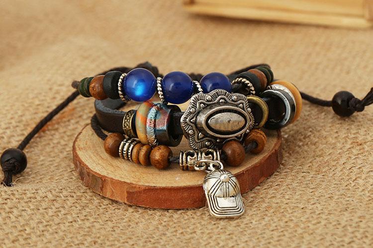 Creative Design Cap Shape Hang Beaded Leather Bracelet