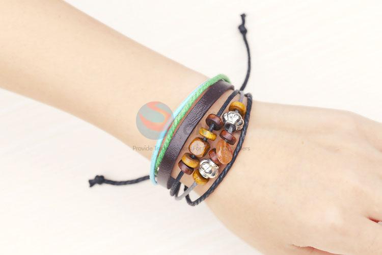 Wholesale Wooden Bead Leather Bracelet