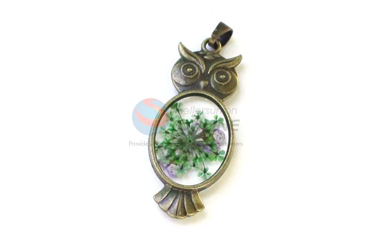 Cartoon Owl Shape Real Flower Bronze Pendant