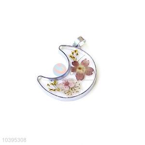 New Style Moon Shape Real Flower Pendant With Chain