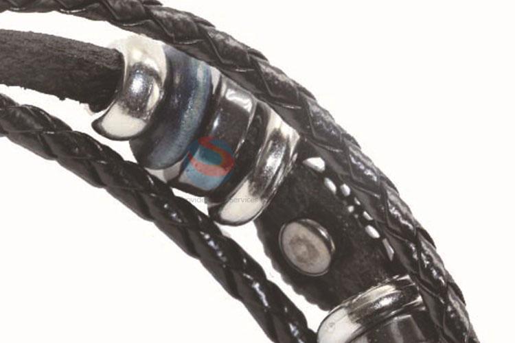 High Quality Mens Black Leather Bracelet