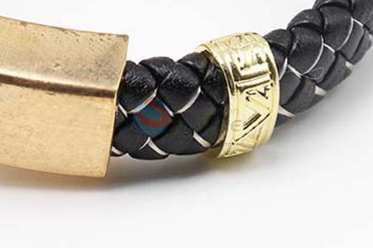 Custom Design Black Braided Leather Bracelet