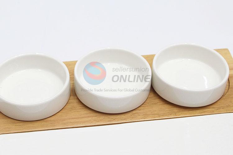 Square Shaped Ceramic Tableware Dish with Bamboo Tray