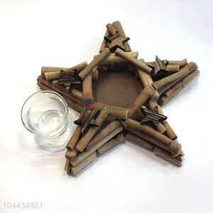 Hot sale fashion design wooden pentagram candleholder