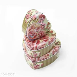 Fashion Style Custom Printed Tin Storage Boxes Set in Heart Shape