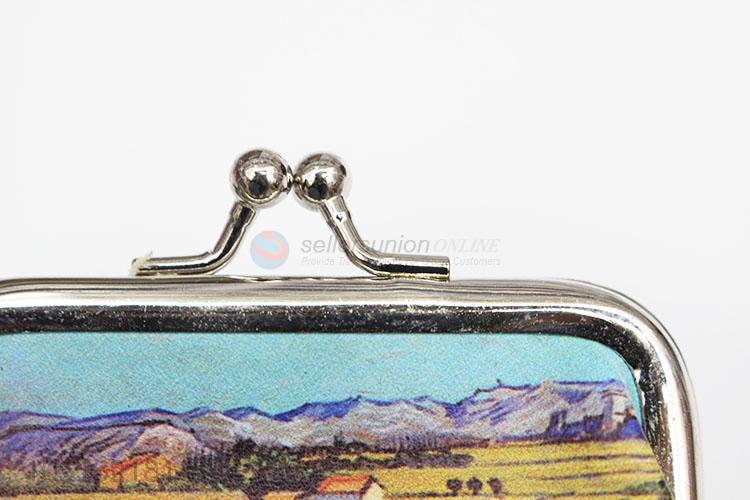 Popular Promotion Country Scenes Pritned PU Leather Coin Purse Hasp Pouch