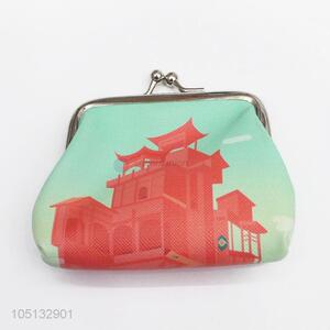 Red Building Printed PU Leather Clutch Bag Small Round Coin Purse