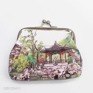 Mini China'S Courtyard Printed PU Leather Bag Coin Purse Pouch Storage Bags