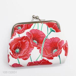 Wholesale Red Flower Printed PU Leather Coin Purse