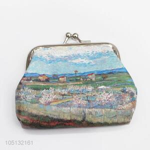 Fashion Style Landscape Painting PU Leather Coin Purse Hasp Pouch