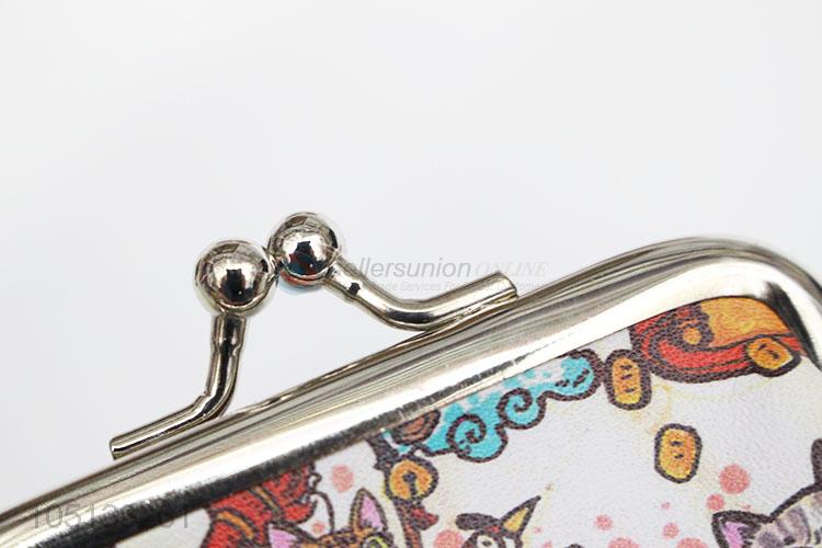 Funny Cartoon Cat Printed PU Leather Coin Purse with Clasp for Women