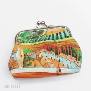 China Factory Landscape Painting PU Leather Coin Purse Mini Money Bag