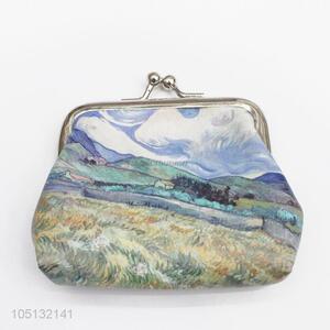 Eco-Friendly Novelty Landscape Painting PU Leather Coin Purse Hasp Pouch for Promotion