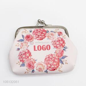 Best Selling Pink Flower Wreath Printed Kids Coin Purse Mini Money Bag