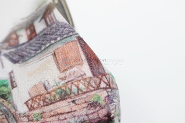 Fashion Small Ancient Town Of Scenery Printed PU Leather Funny Coin Purse