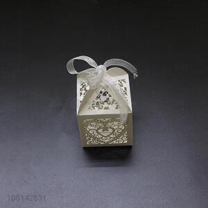 Factory sales laser cut paper candy box with ribbon