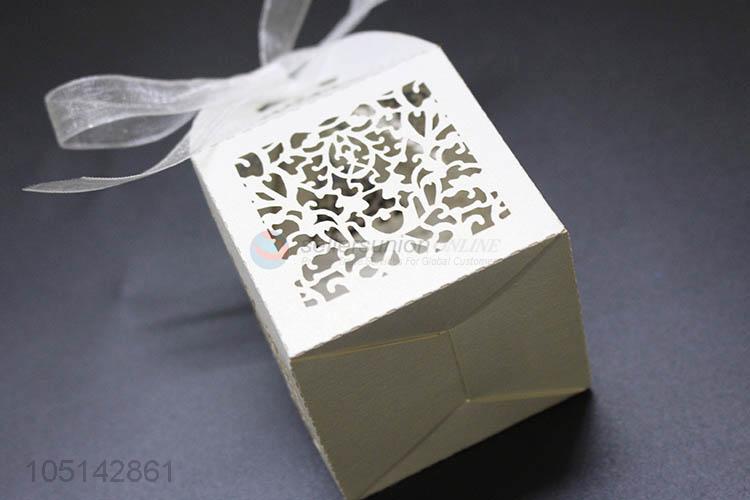 Best selling laser cut paper candy box with ribbon