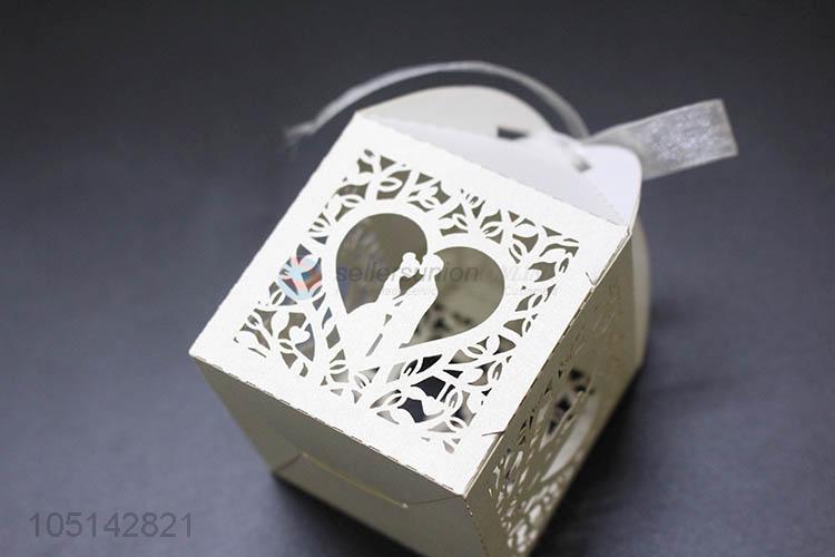 High quality laser cut paper candy box with ribbon