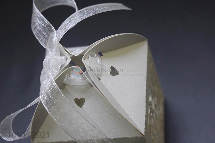 Wholesale new style laser cut paper candy box with ribbon