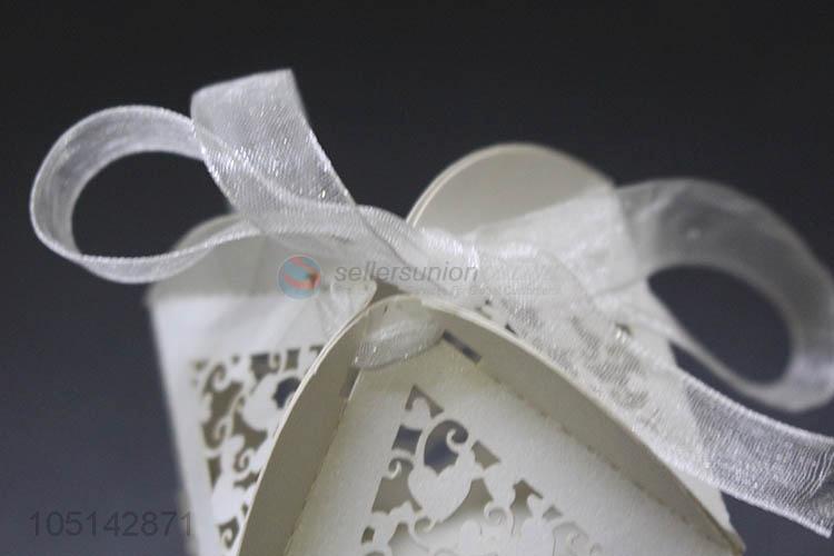 Good quality laser cut paper candy box with ribbon