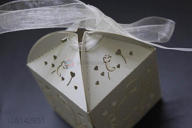 Competitive price laser cut paper candy box with ribbon