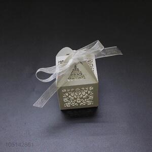 Best selling laser cut paper candy box with ribbon